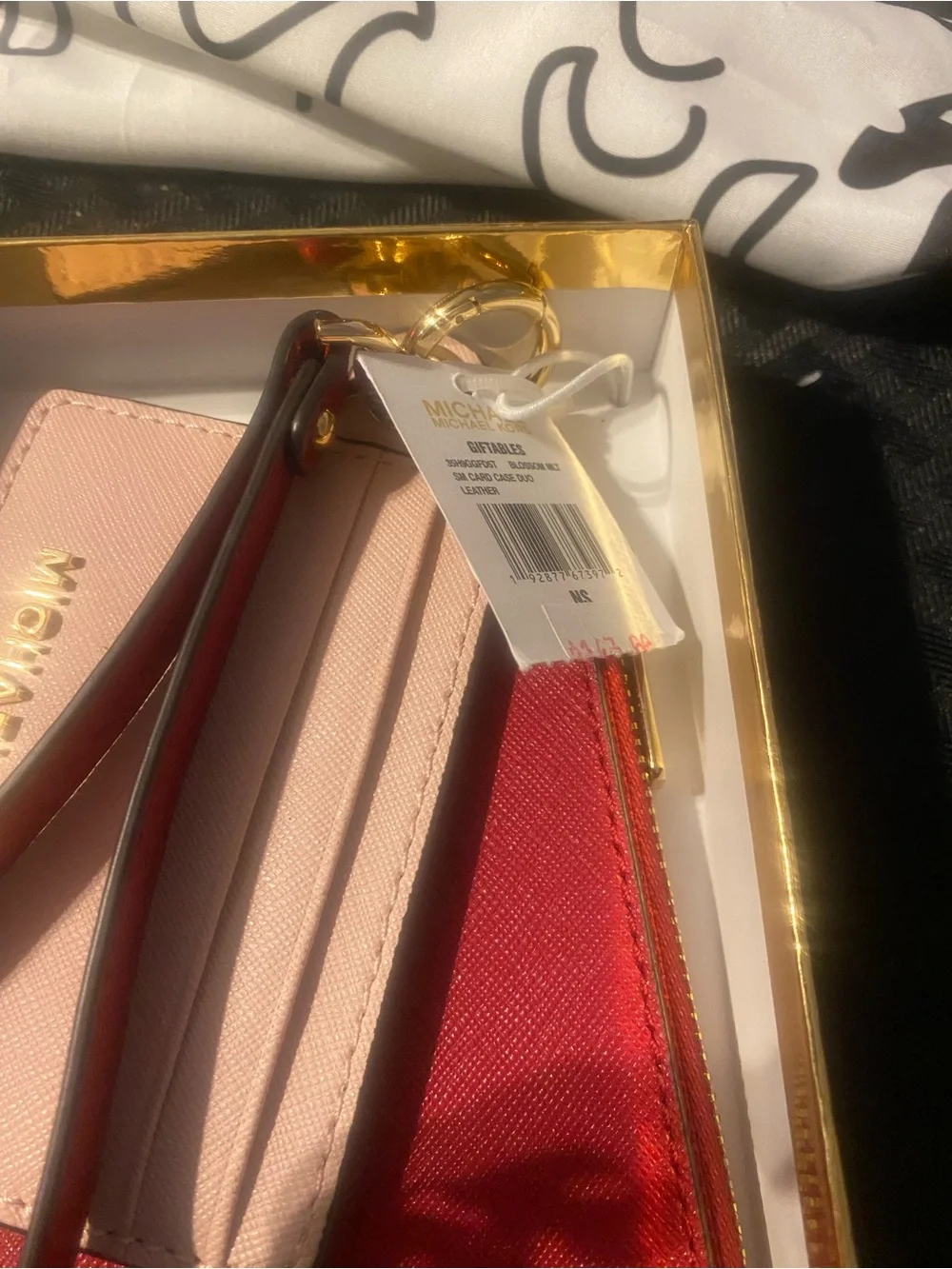 MICHAEL KORS Pink &Red Leather Card Holder Wristlet Set 7.5”bracelet/starbucks